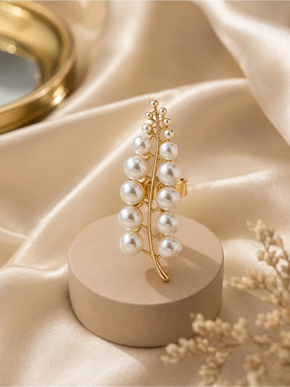 Gold Pearl Vine Statement Ring - Elegant White Pearl Fashion Ring